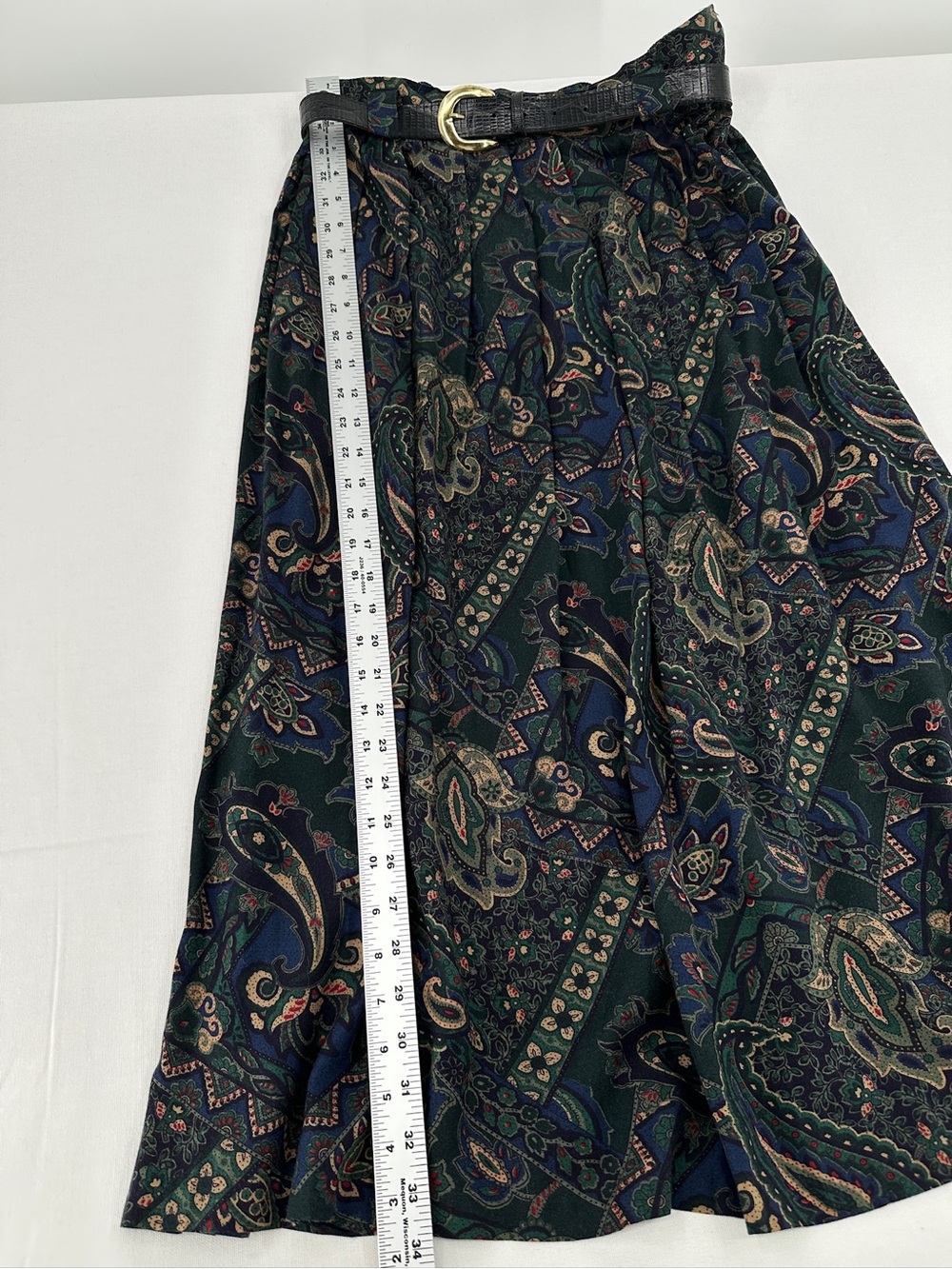 Vintage 90s Briggs New York Paisley Midi Skirt Size 16 Whimsigoth Belted - Picture 12 of 13